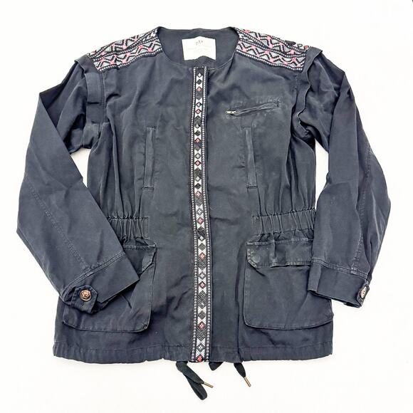 Day Birger Et Mikkelsen Black Denim Jacket Embroidered Pattern Size 42 XL - Picture 1 of 6